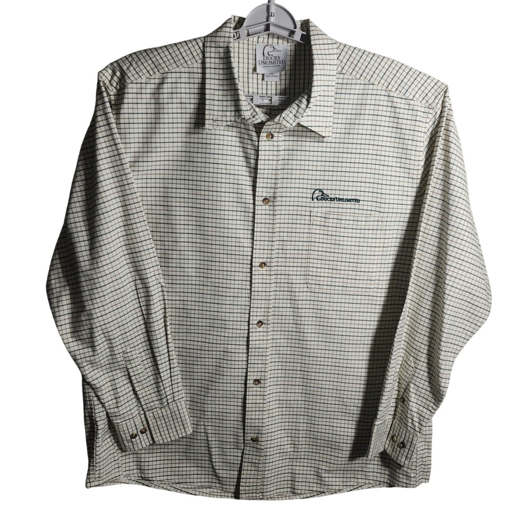 Ducks Unlimited Mens XL Cotton Tattersall Check Long‎ Sleeve Button Down Shirt